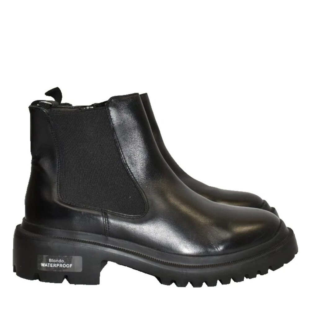 NWT $220 BLONDO CAYLA BLACK LEATHER WATERPROOF PLATFORM BOOTIE ZIP 10 (MG26)